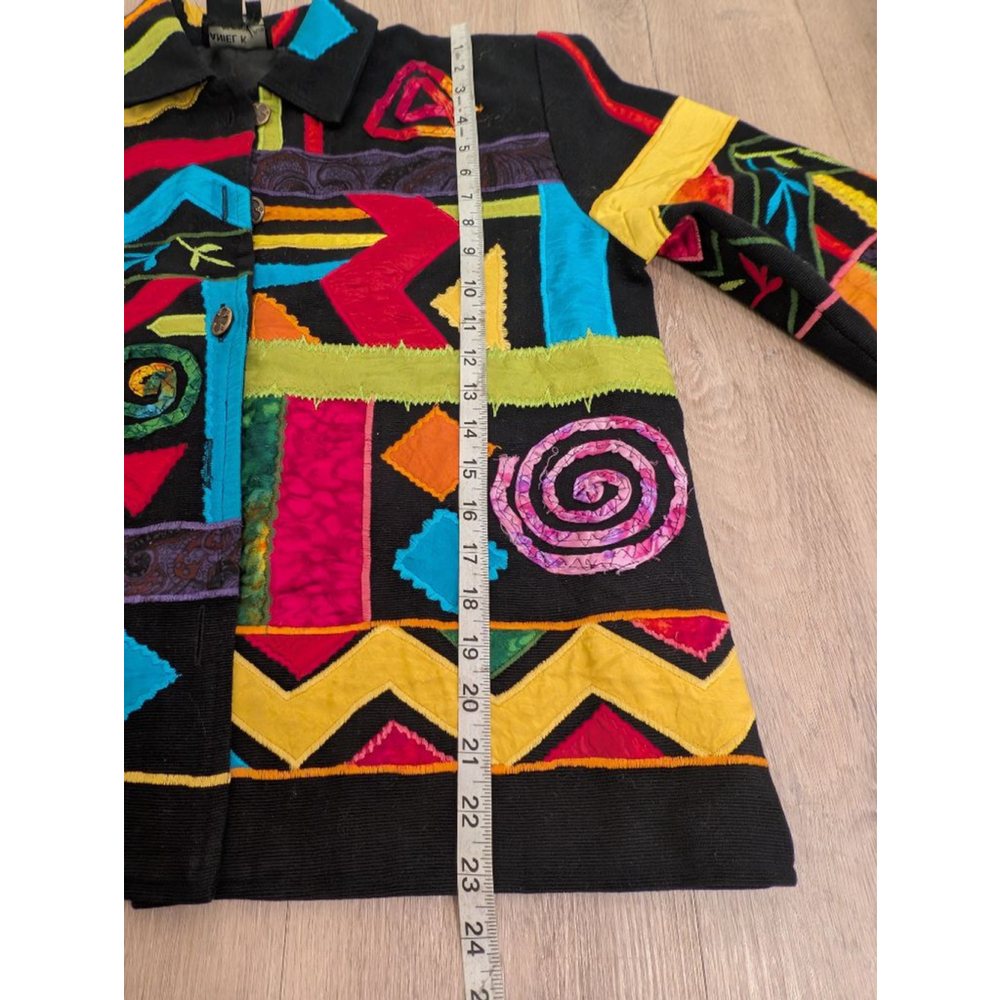 Vintage 90s Art to Wear Patchwork Corduroy Jacket – Geometric Abstract Boho - Picture 9 of 9